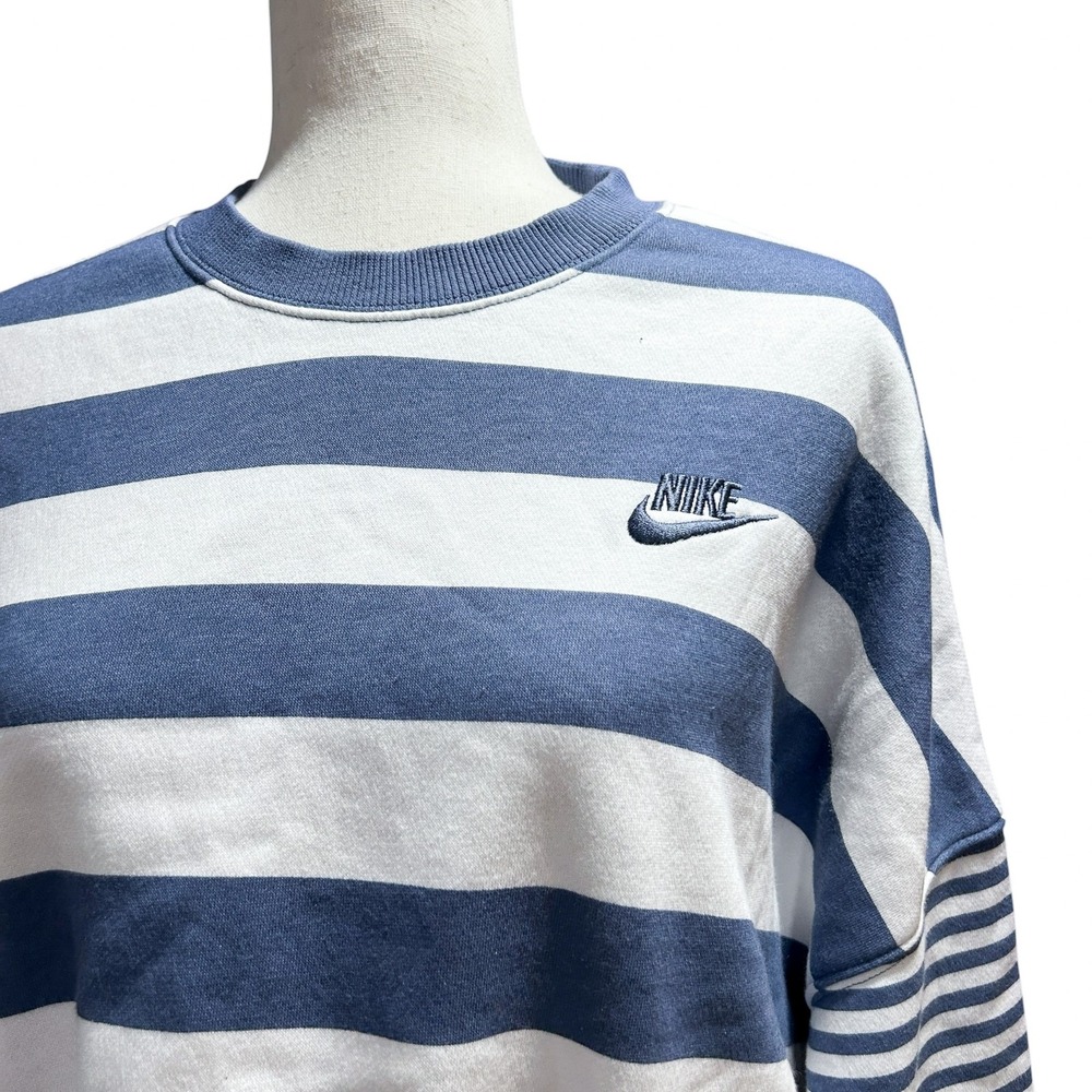 Nike Large Women's Phoenix Fleece Oversized Blue Striped Crew Boxy Preppy - Picture 12 of 14